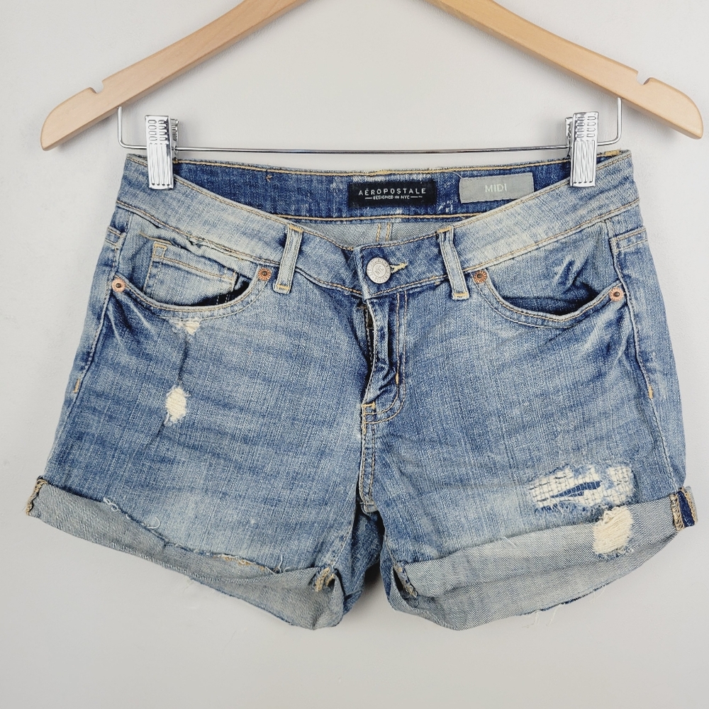 Aeropostal Jean Midi Shorts Distressed Womens Size 2